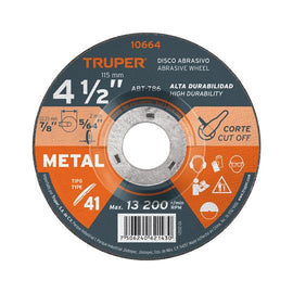 Disco de 4-1/2' para corte de metal, tipo 41, Truper