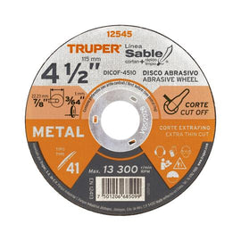 Disco Tipo 41 de 4-1/2' x 1 mm corte fino de metal, Sable