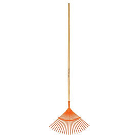 Escoba metalica para jardin, curva, 22 dientes, mango 48'