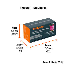 Caja con 5000 clavos calibre 18, 50 mm para CLNE-18, Truper