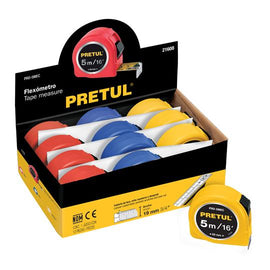 Flexometro 5 m cinta 19 mm, display box con 12 pzas, PRETUL