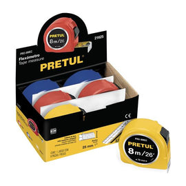 Flexometro 8 m cinta 25 mm, display box con 6 pzas, PRETUL
