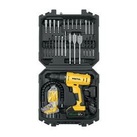 Kit taladro inalambrico 3/8', 12V, y accesorios con estuche