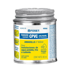 Cemento amarillo p/CPVC en bote de 90 ml, baja presion,Foset